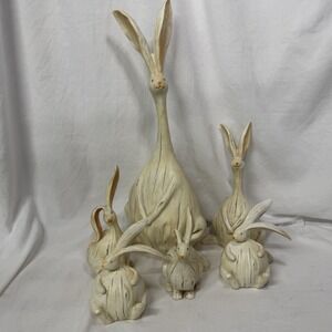 6 Long Ear 18" Bunny Rabbit Whimsical Wood Resin Sculpture Figurine Easter Set